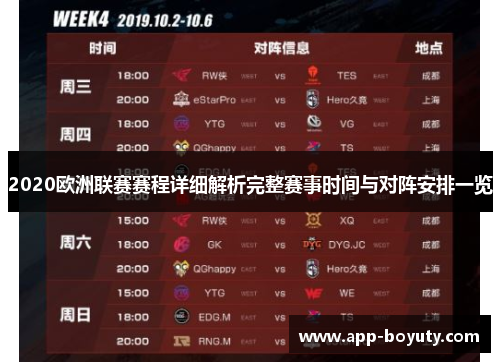 2020欧洲联赛赛程详细解析完整赛事时间与对阵安排一览